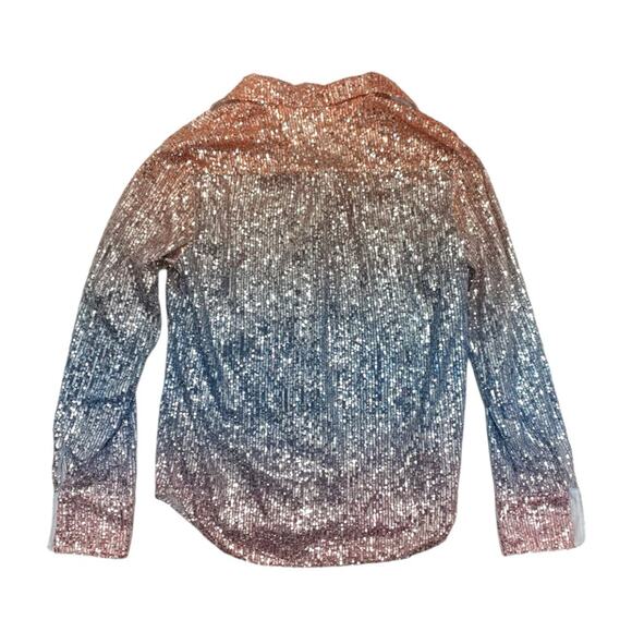 By Anthropology Ombré Sequin Buttondown Shirt Blue/Peach size M - Picture 2 of 11